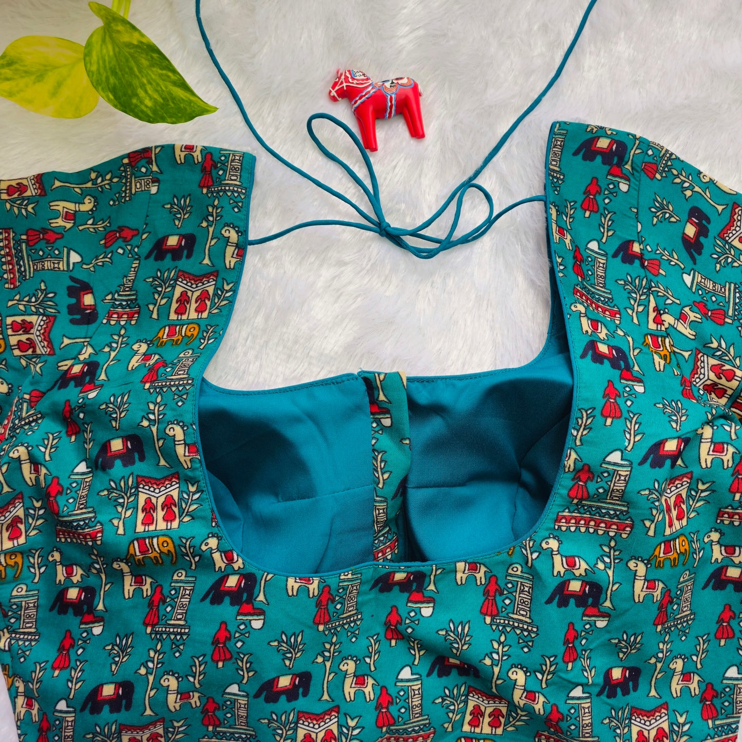 Turquoise Cotton Kalamkari Blouse