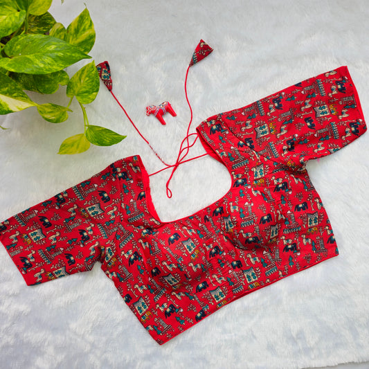 Red Cotton Kalamkari Blouse