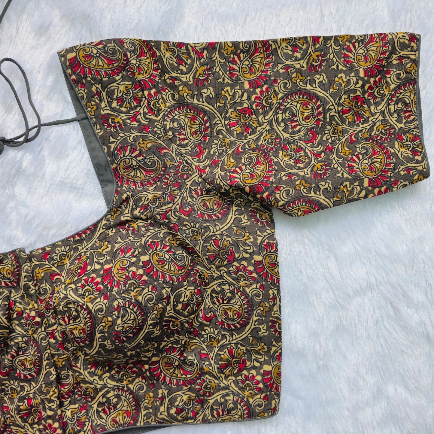 Grey and Red Cotton Kalamkari Blouse