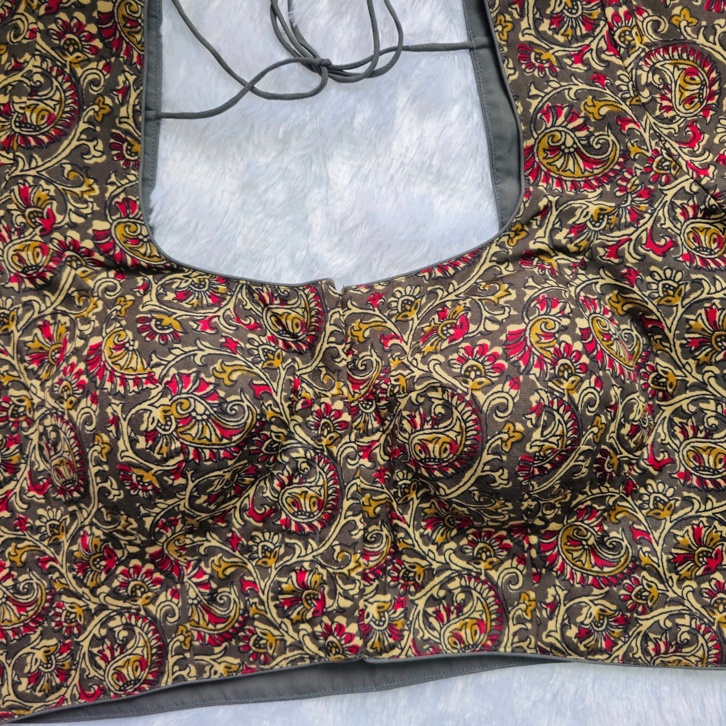 Grey and Red Cotton Kalamkari Blouse