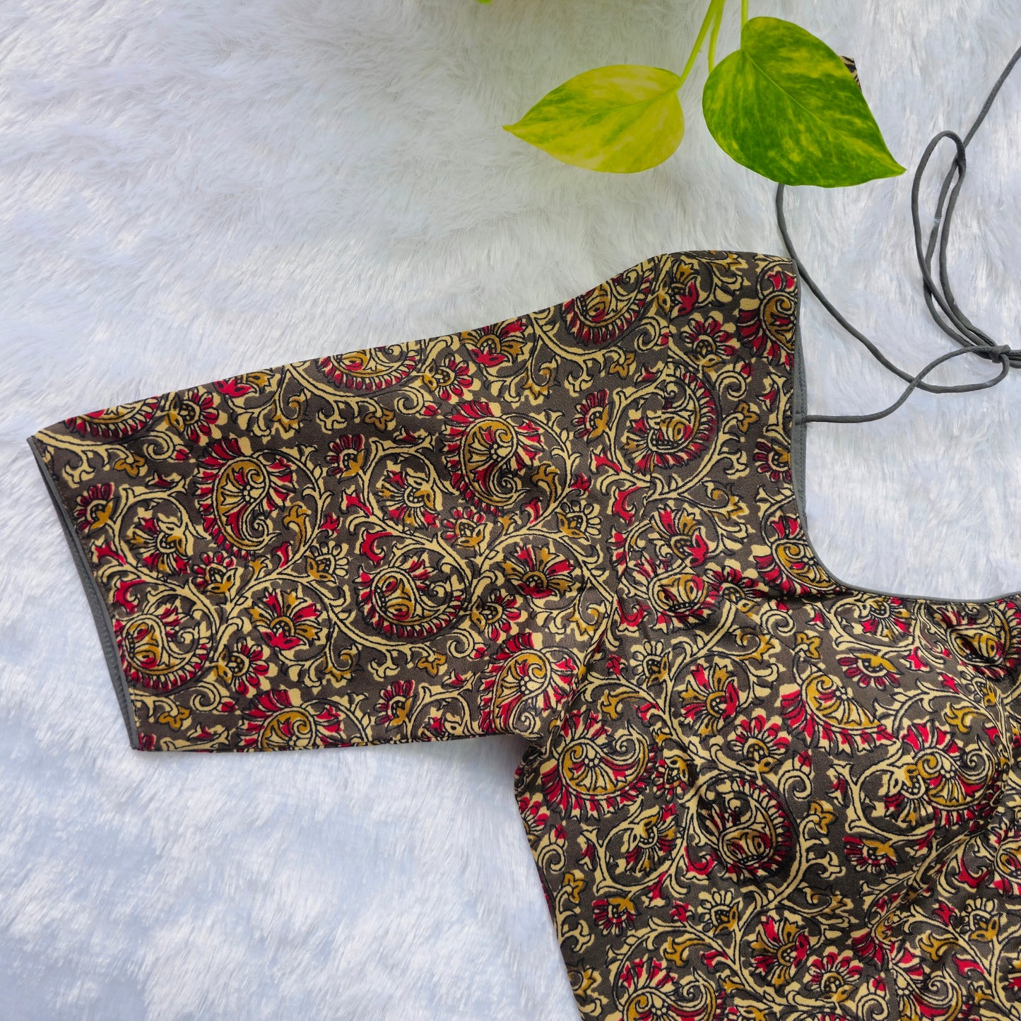 Grey and Red Cotton Kalamkari Blouse