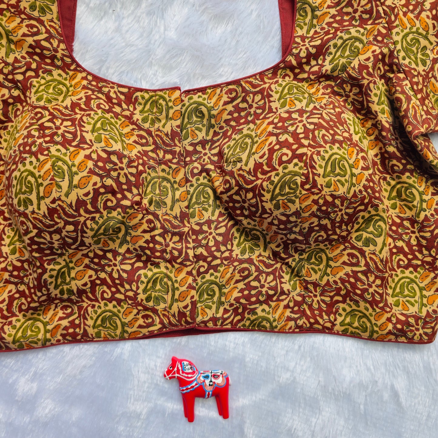 Green and Maroon Cotton Kalamkari Blouse