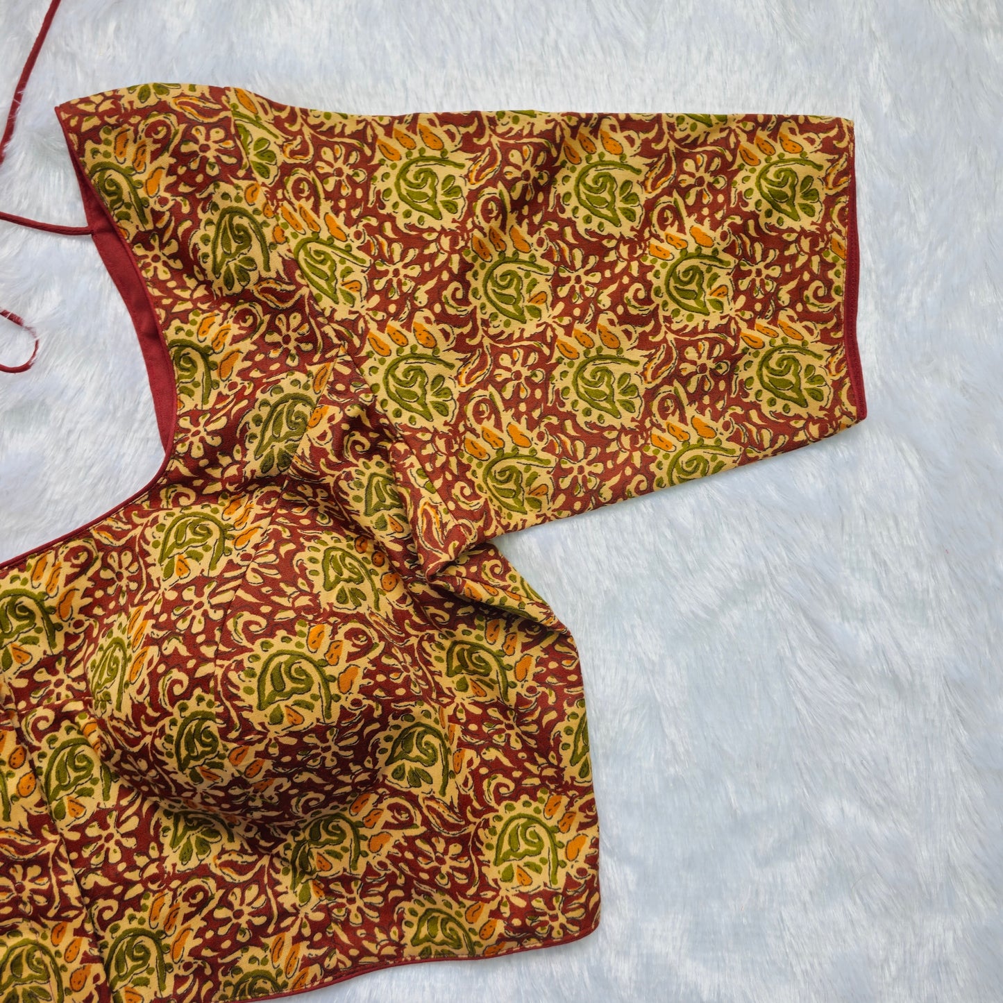 Green and Maroon Cotton Kalamkari Blouse