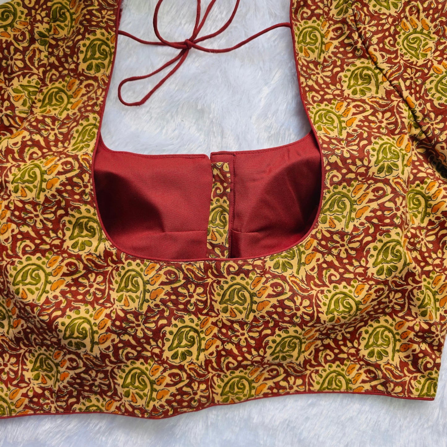 Green and Maroon Cotton Kalamkari Blouse