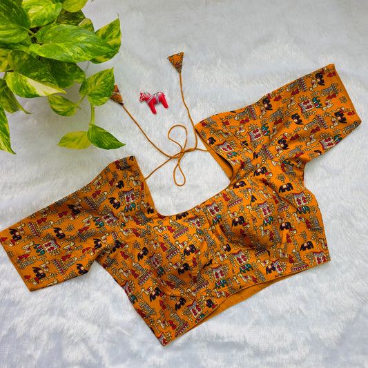 Yellow Cotton Kalamkari Blouse