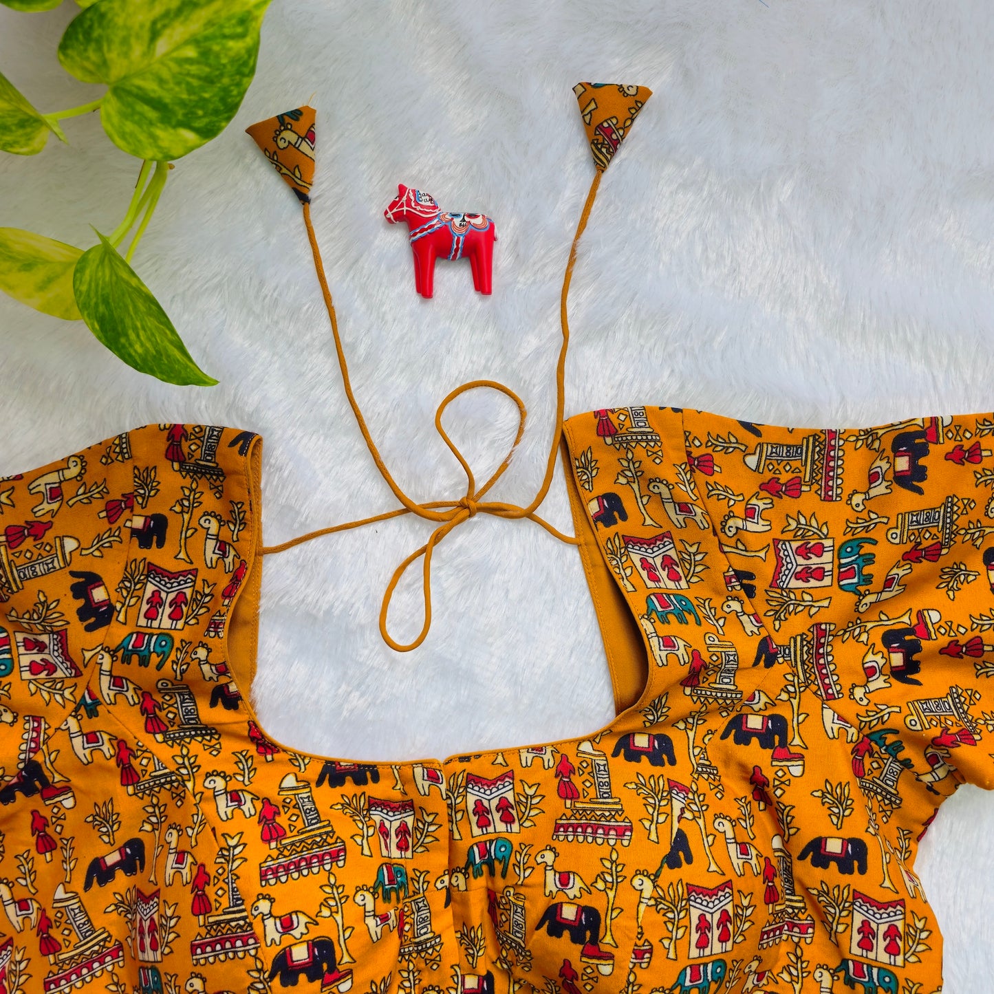 Yellow Cotton Kalamkari Blouse