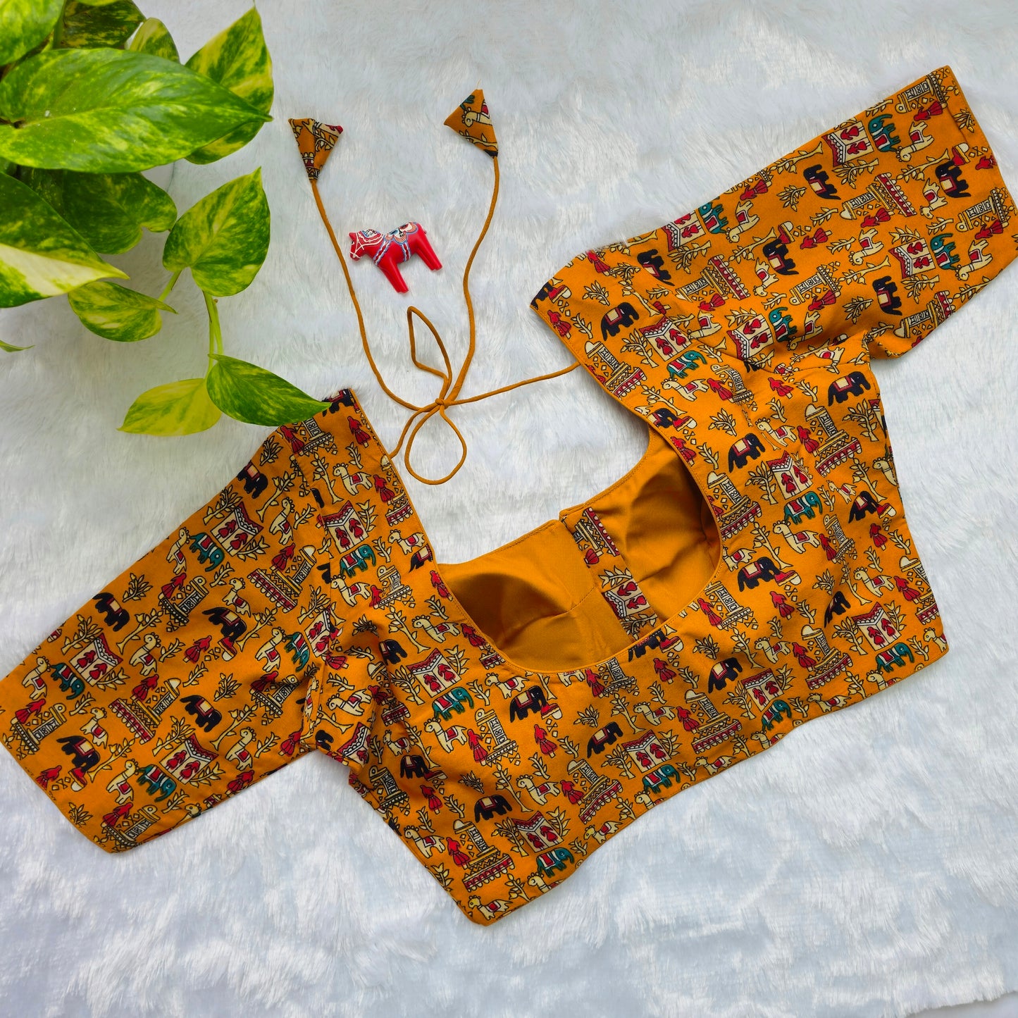 Yellow Cotton Kalamkari Blouse
