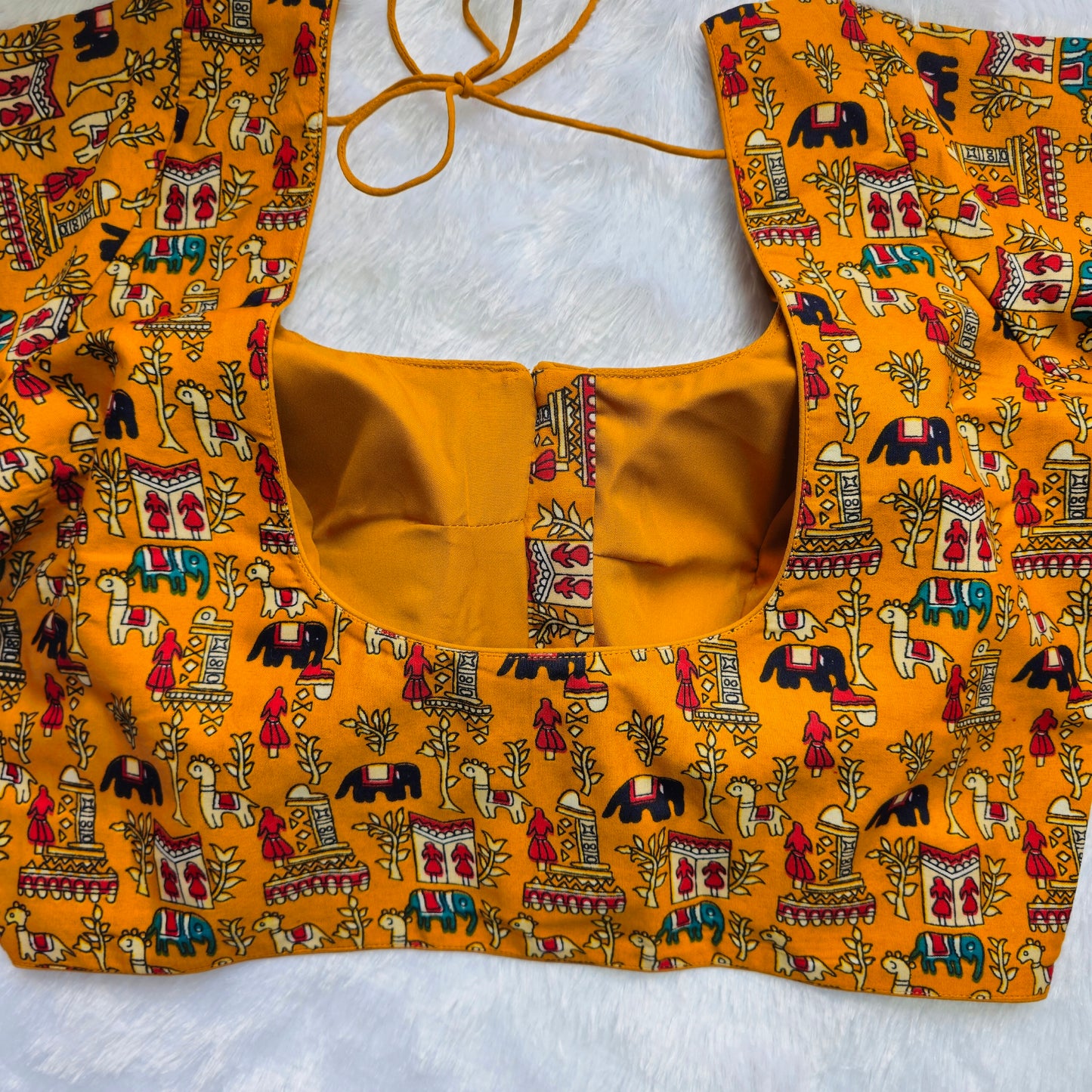 Yellow Cotton Kalamkari Blouse