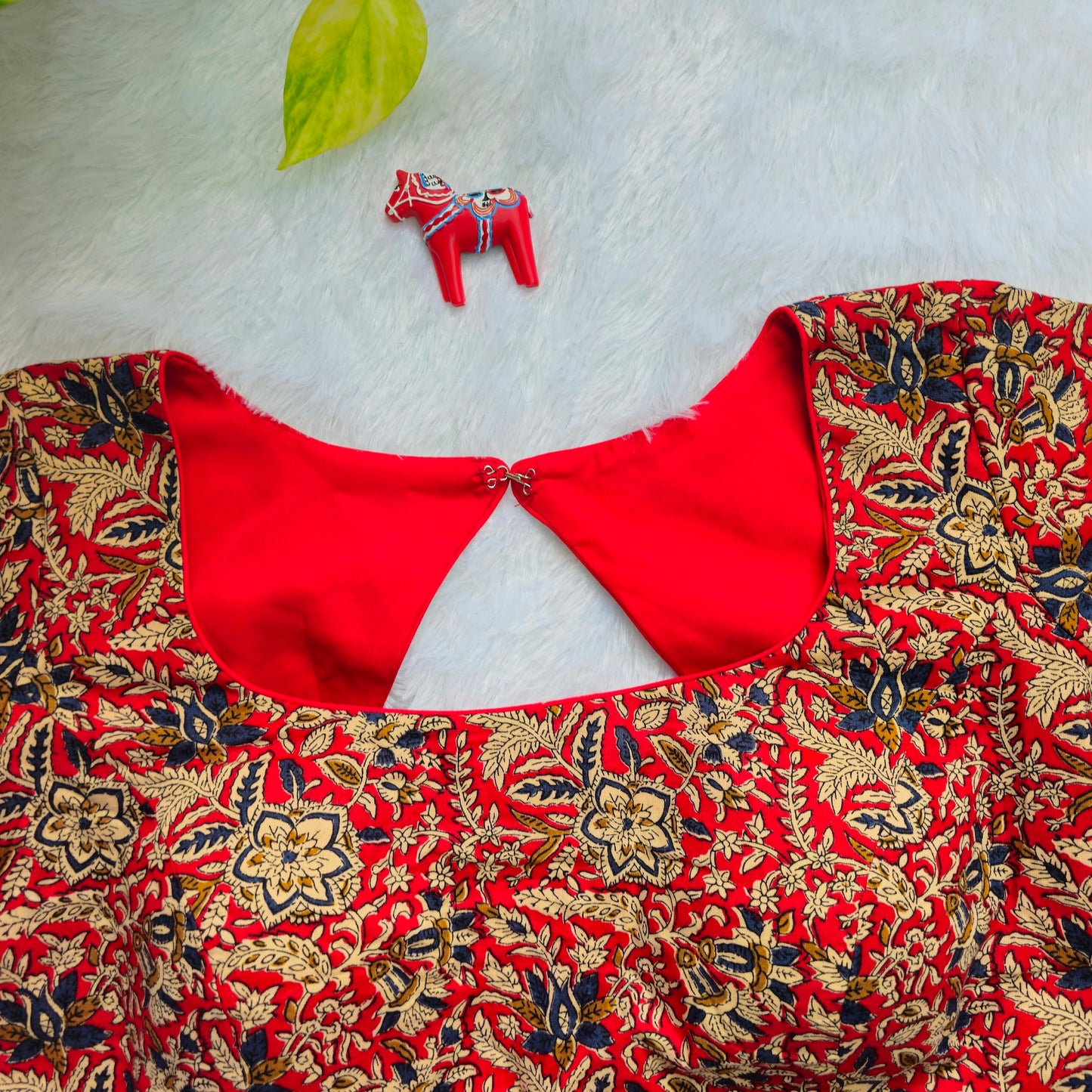 Red and Blue Cotton Kalamkari Blouse