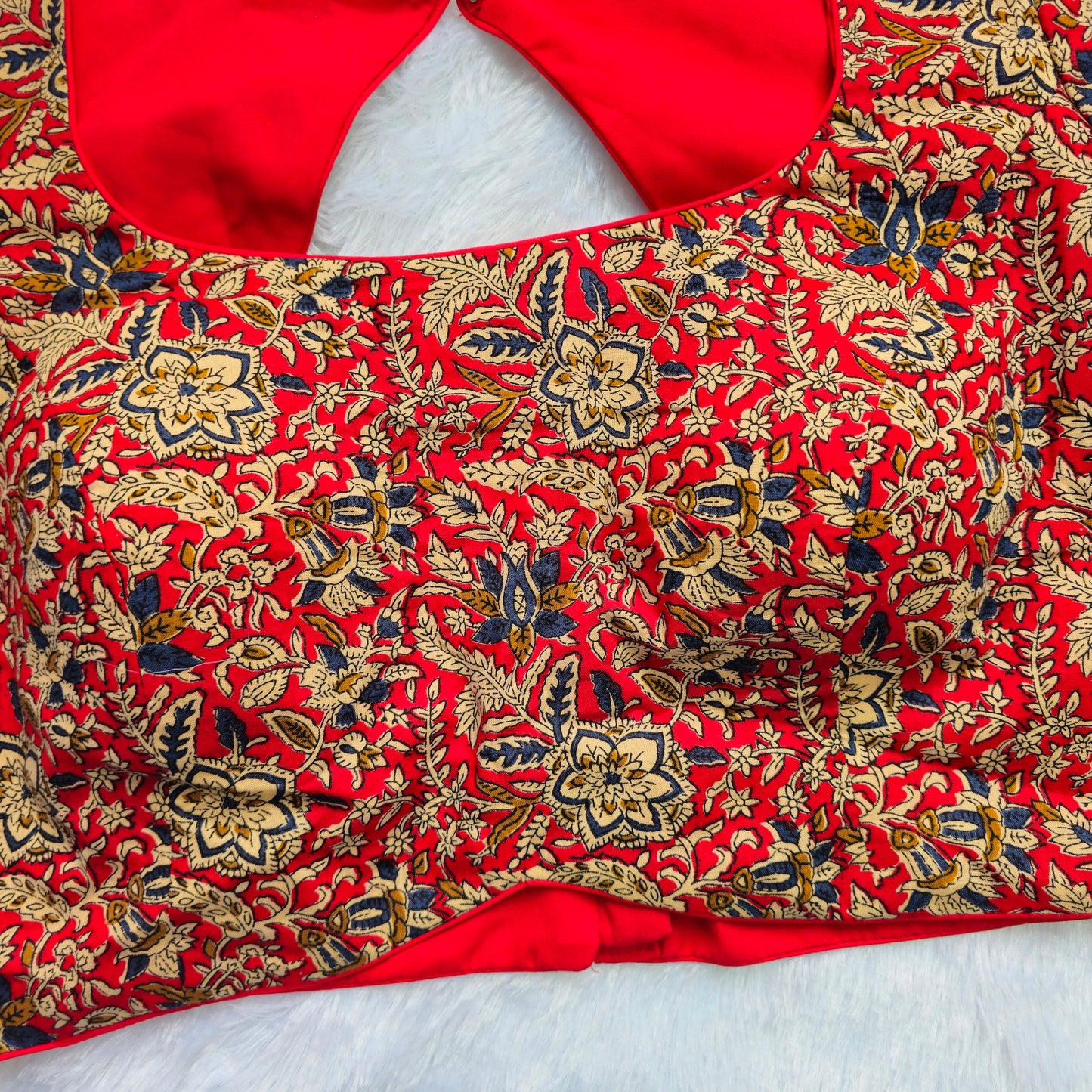 Red and Blue Cotton Kalamkari Blouse