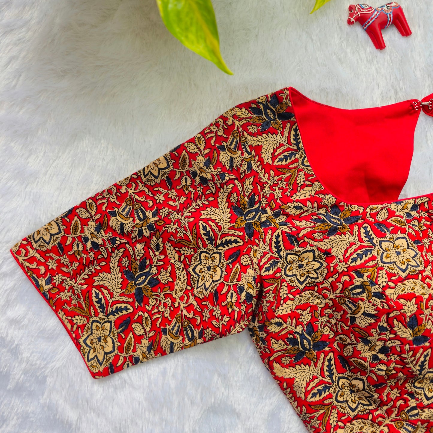 Red and Blue Cotton Kalamkari Blouse