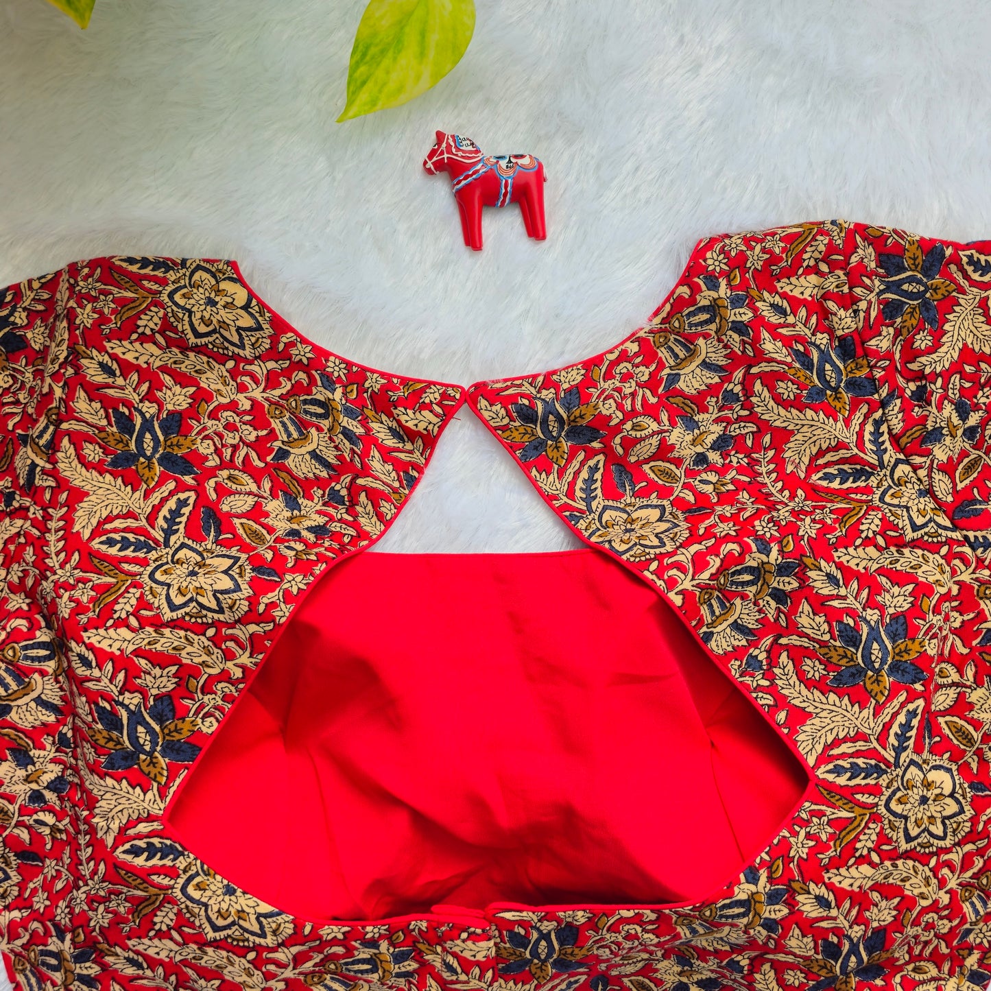 Red and Blue Cotton Kalamkari Blouse