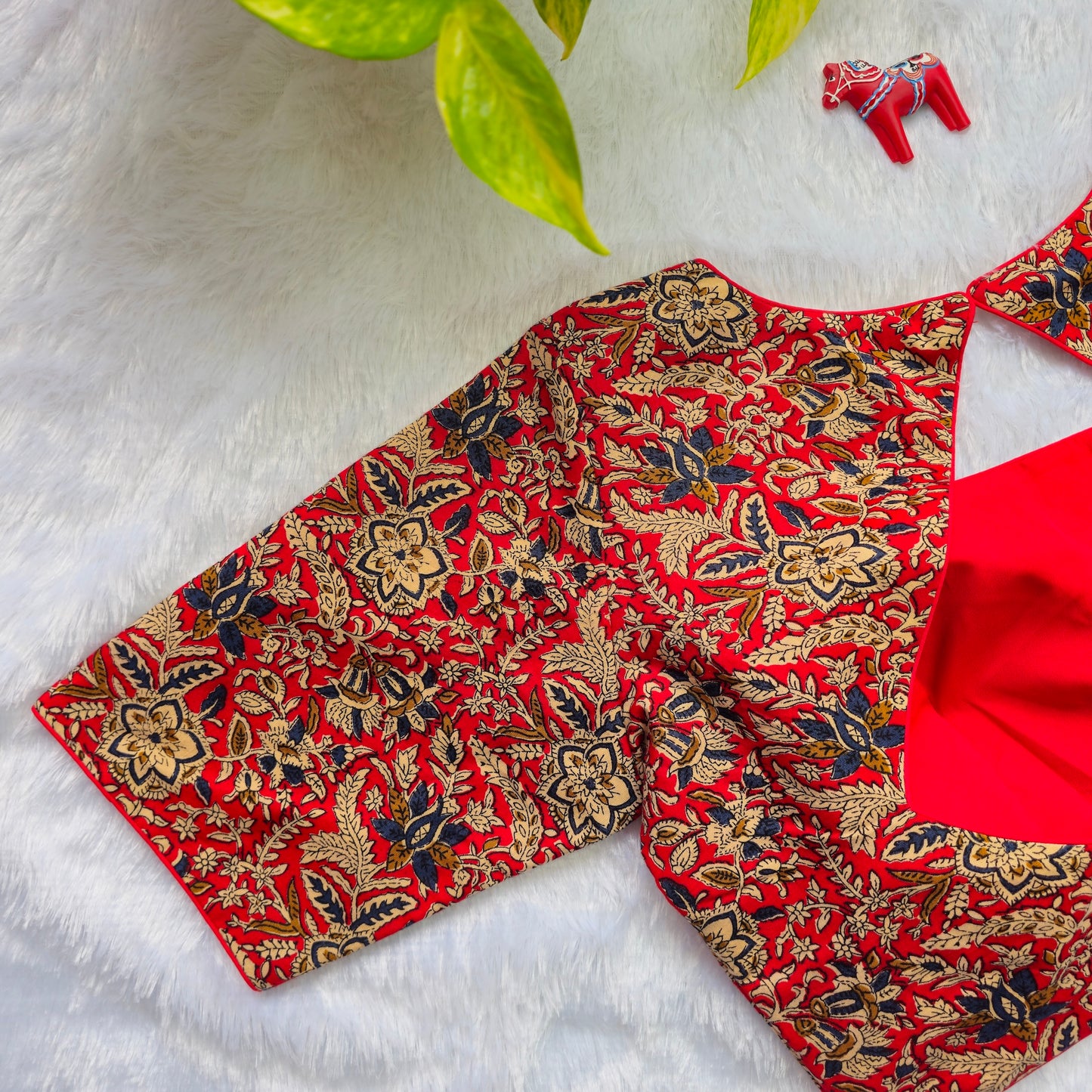 Red and Blue Cotton Kalamkari Blouse