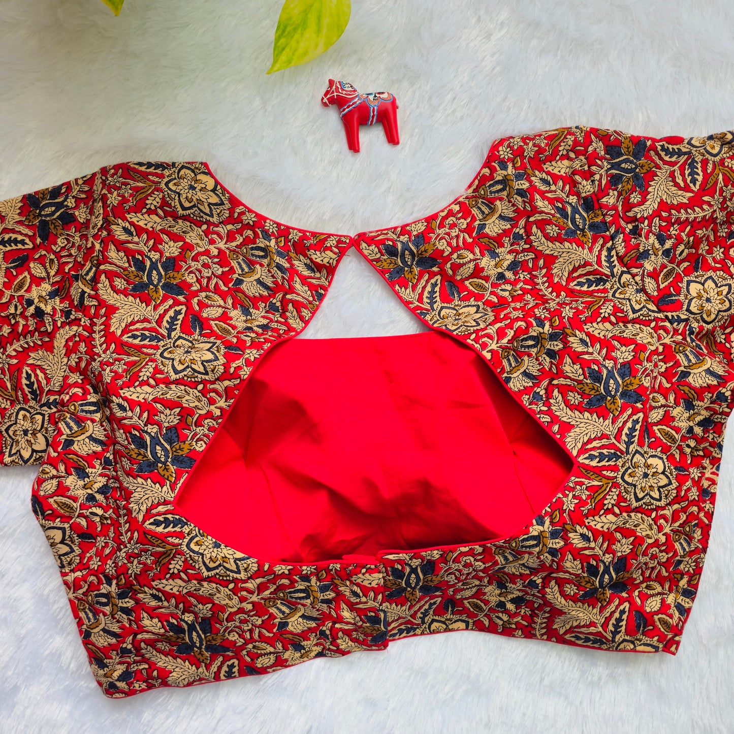 Red and Blue Cotton Kalamkari Blouse