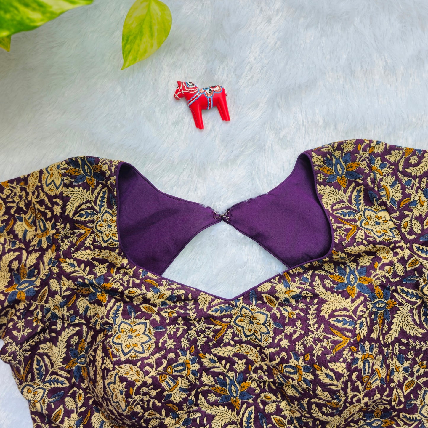 Purple and Yellow Cotton Kalamkari Blouse
