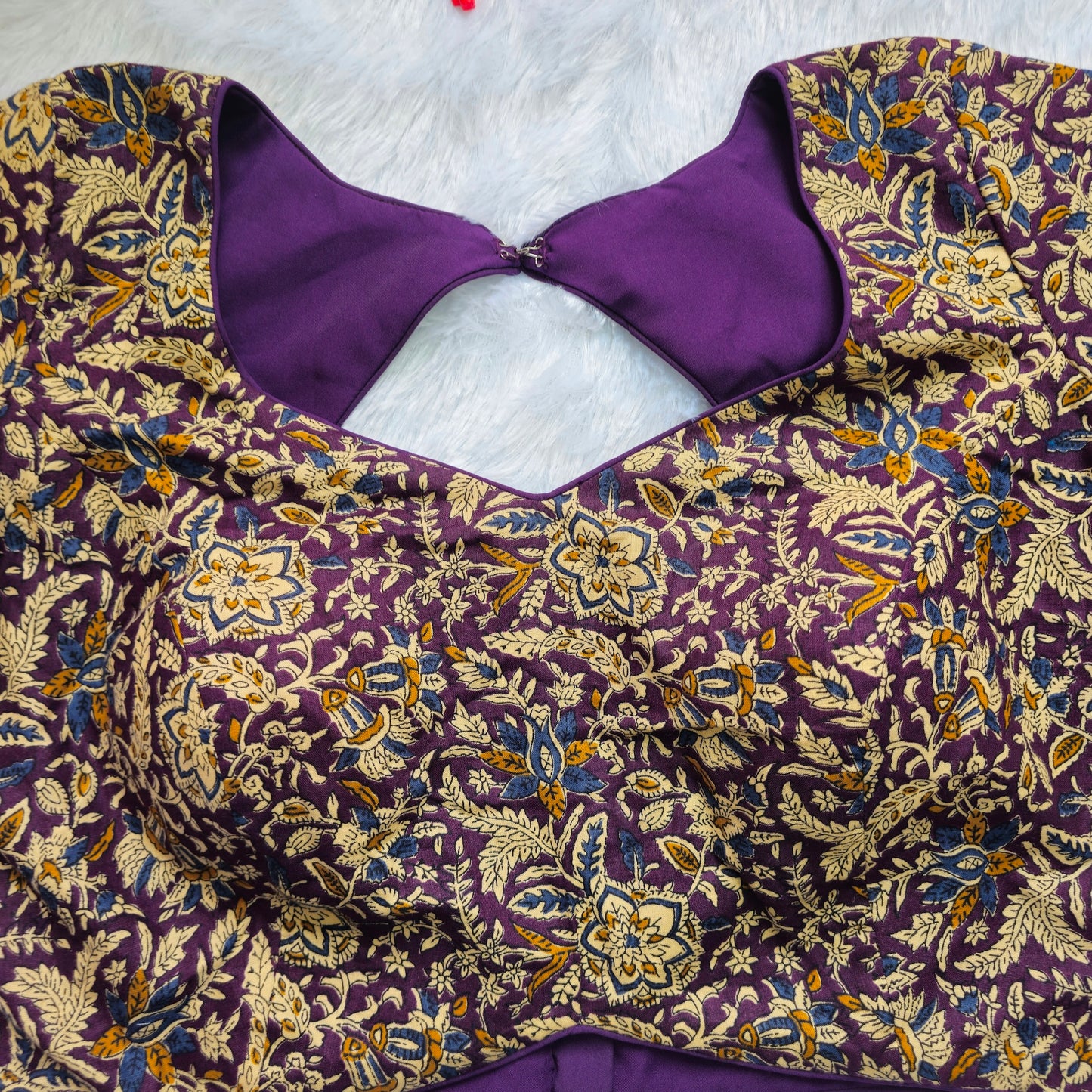 Purple and Yellow Cotton Kalamkari Blouse