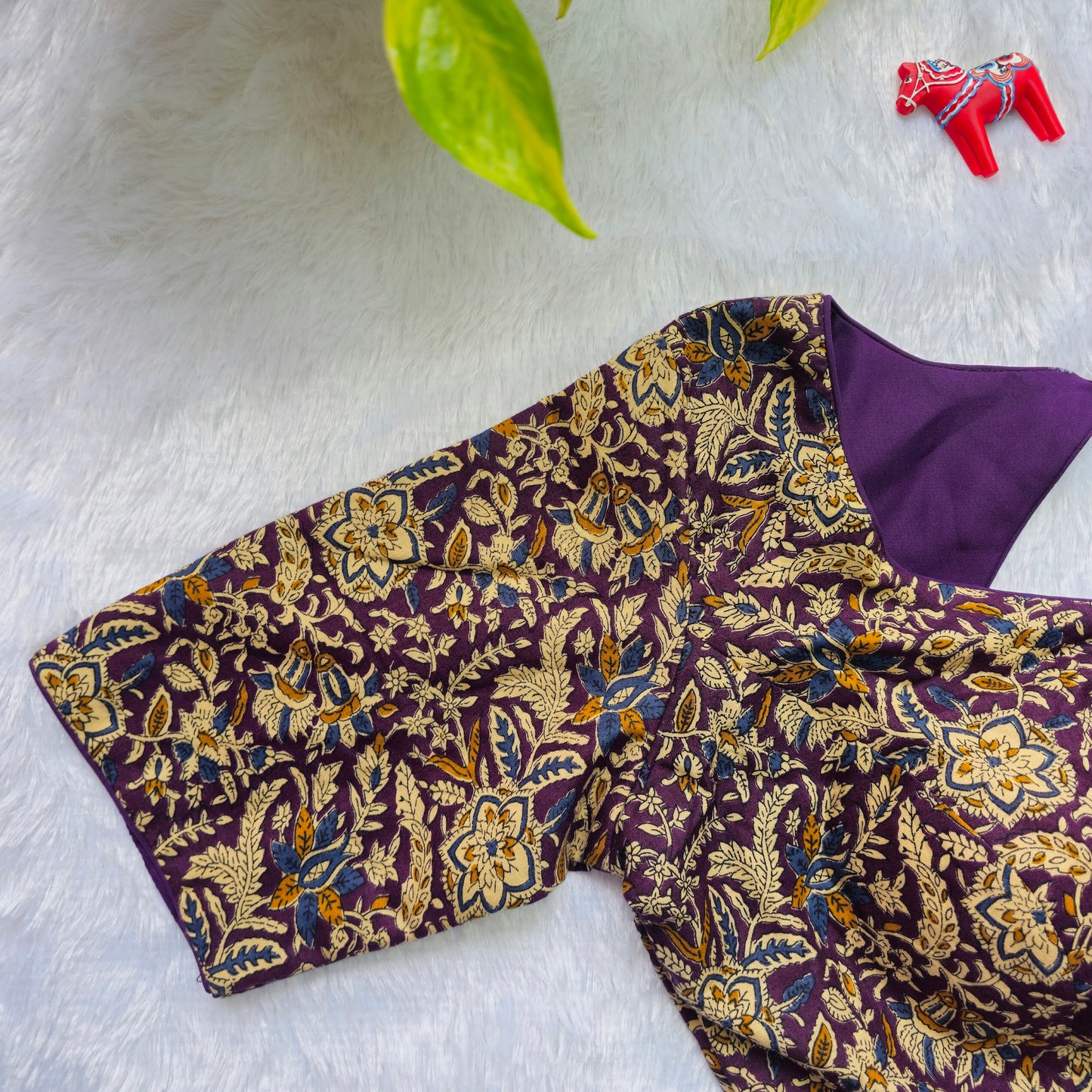 Purple and Yellow Cotton Kalamkari Blouse
