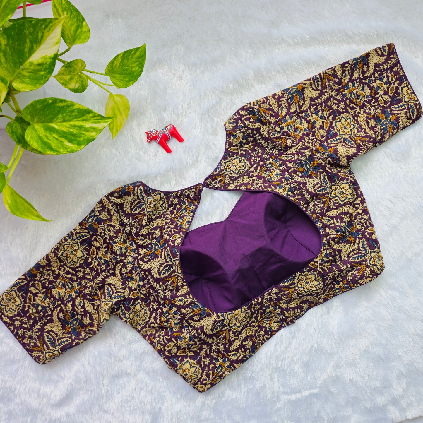 Purple and Yellow Cotton Kalamkari Blouse