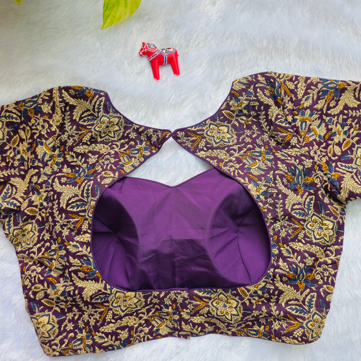 Purple and Yellow Cotton Kalamkari Blouse