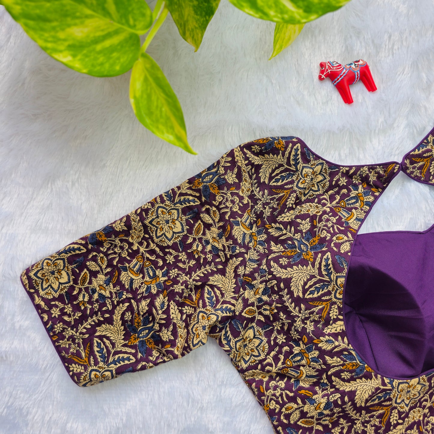 Purple and Yellow Cotton Kalamkari Blouse
