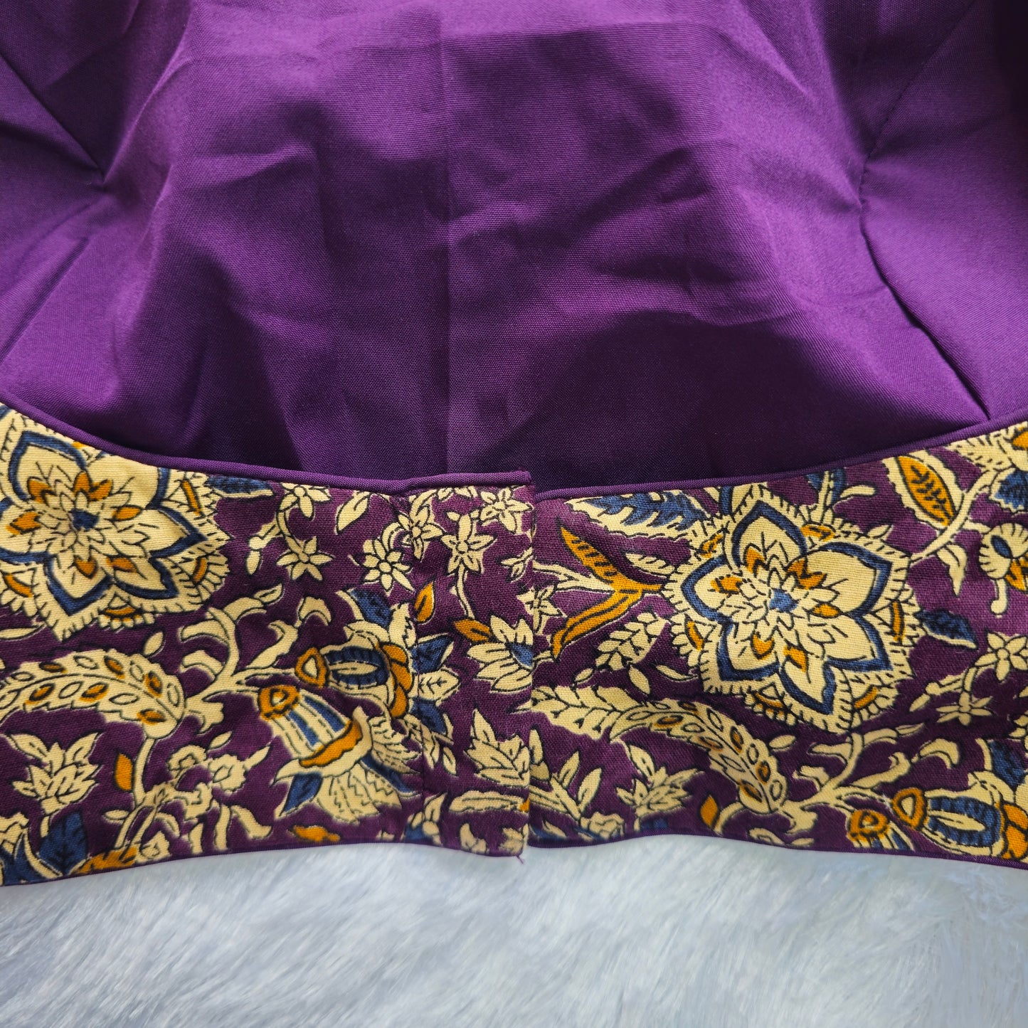 Purple and Yellow Cotton Kalamkari Blouse