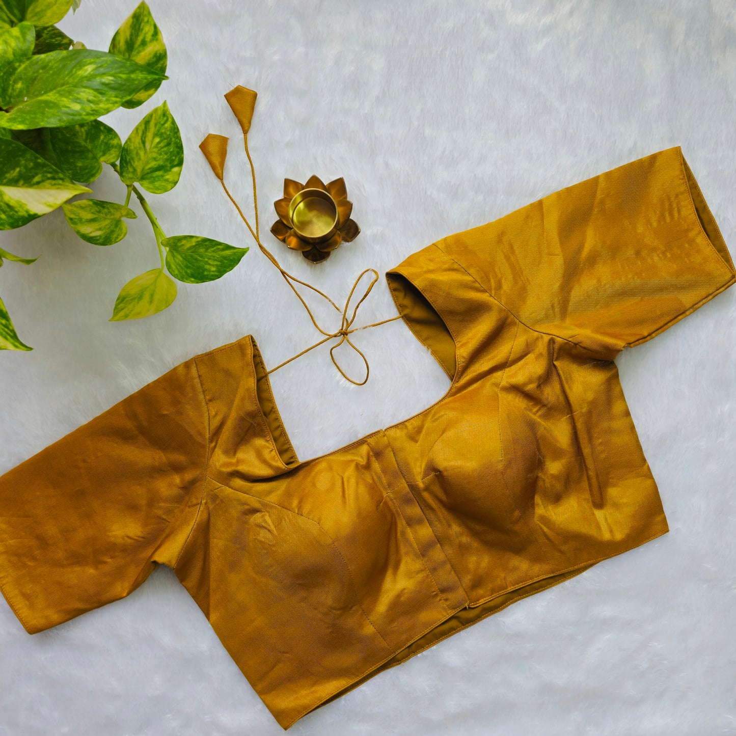Dark Gold Tissue Plain Blouse