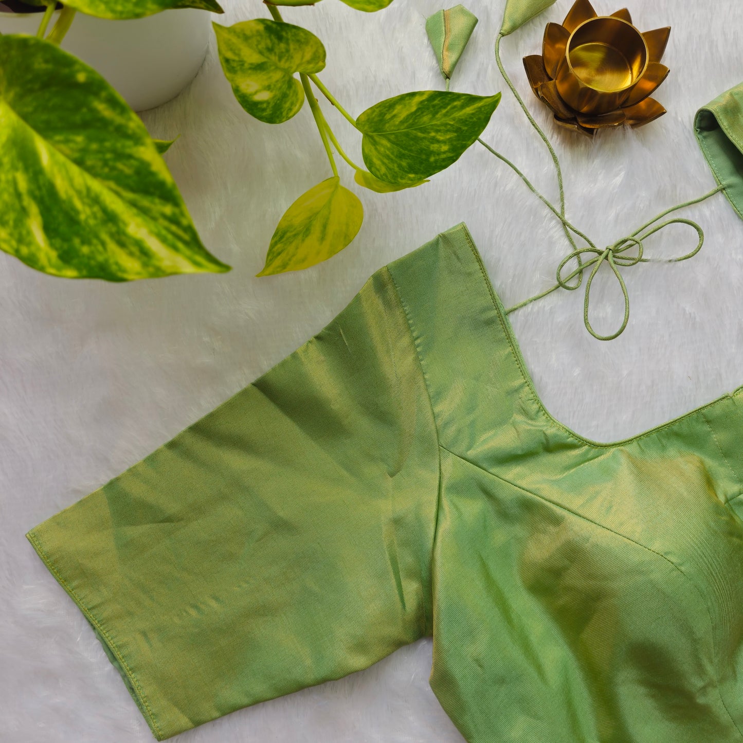 Pista Green Tissue Plain Blouse