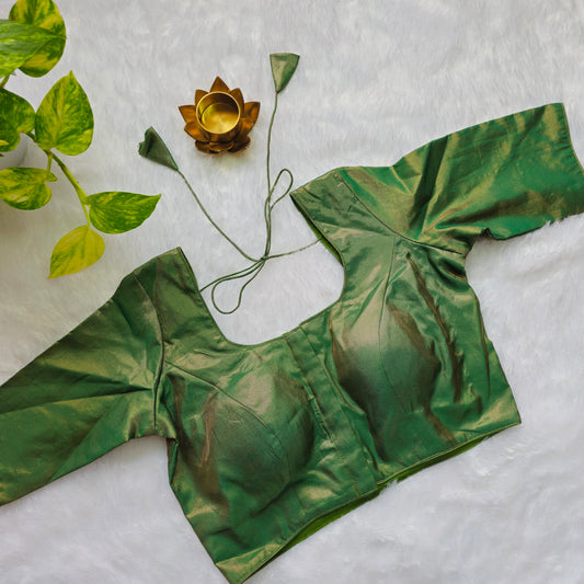 Dark Green Tissue Plain Blouse