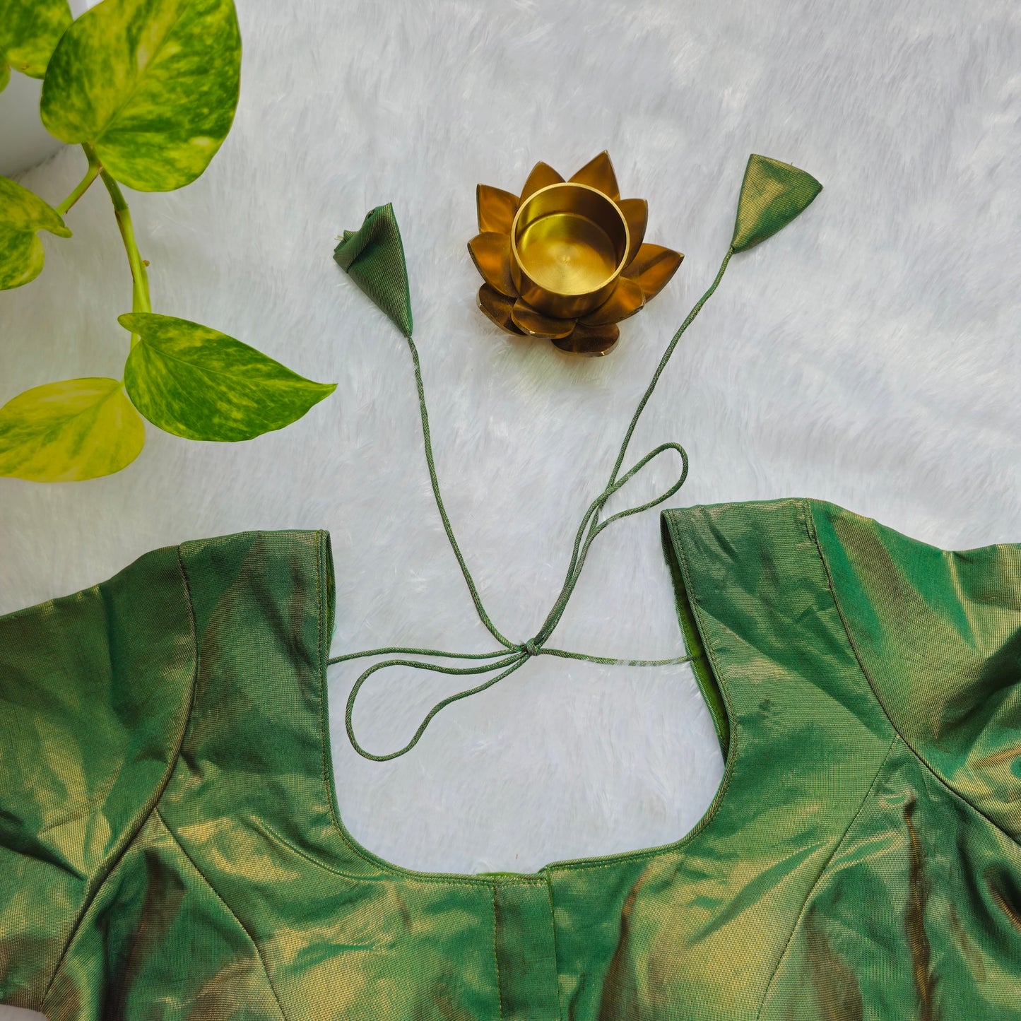 Dark Green Tissue Plain Blouse