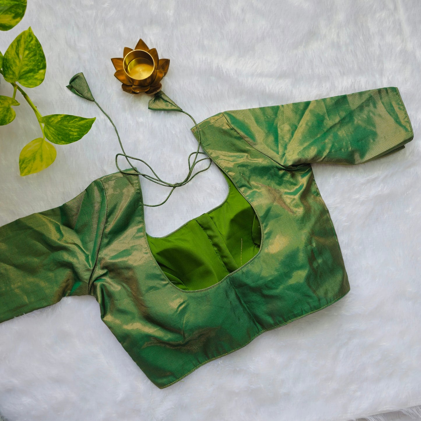 Dark Green Tissue Plain Blouse