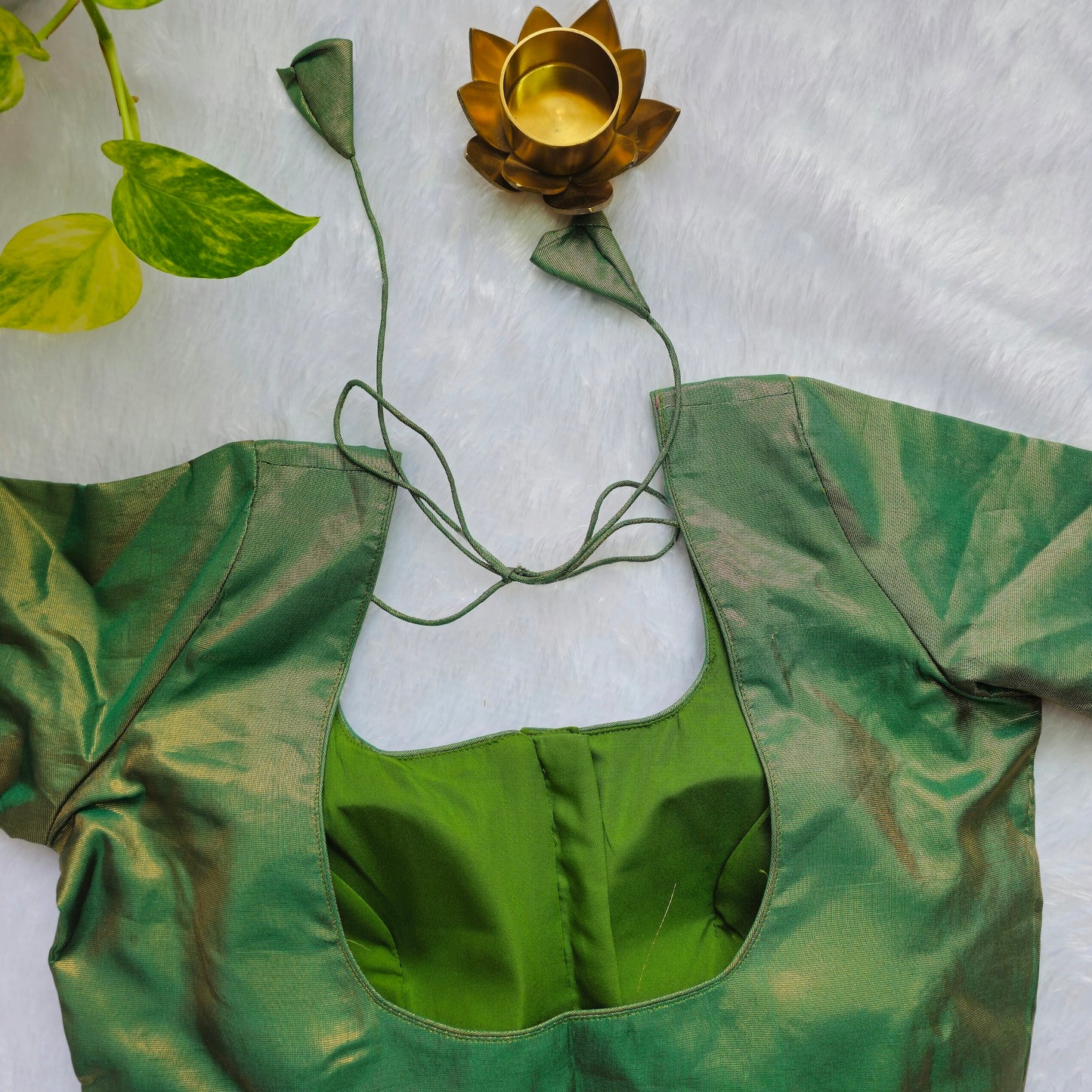 Dark Green Tissue Plain Blouse