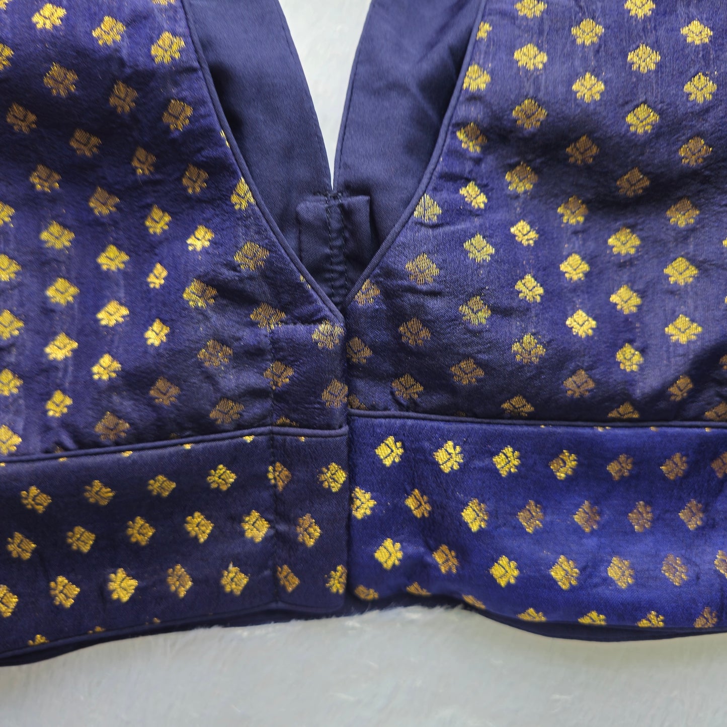 Navy Blue Butta Brocade Sleeveless Blouse (Attachable sleeves)