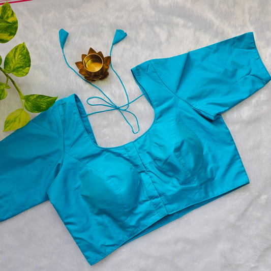 Cyan Blue Plain Blouse