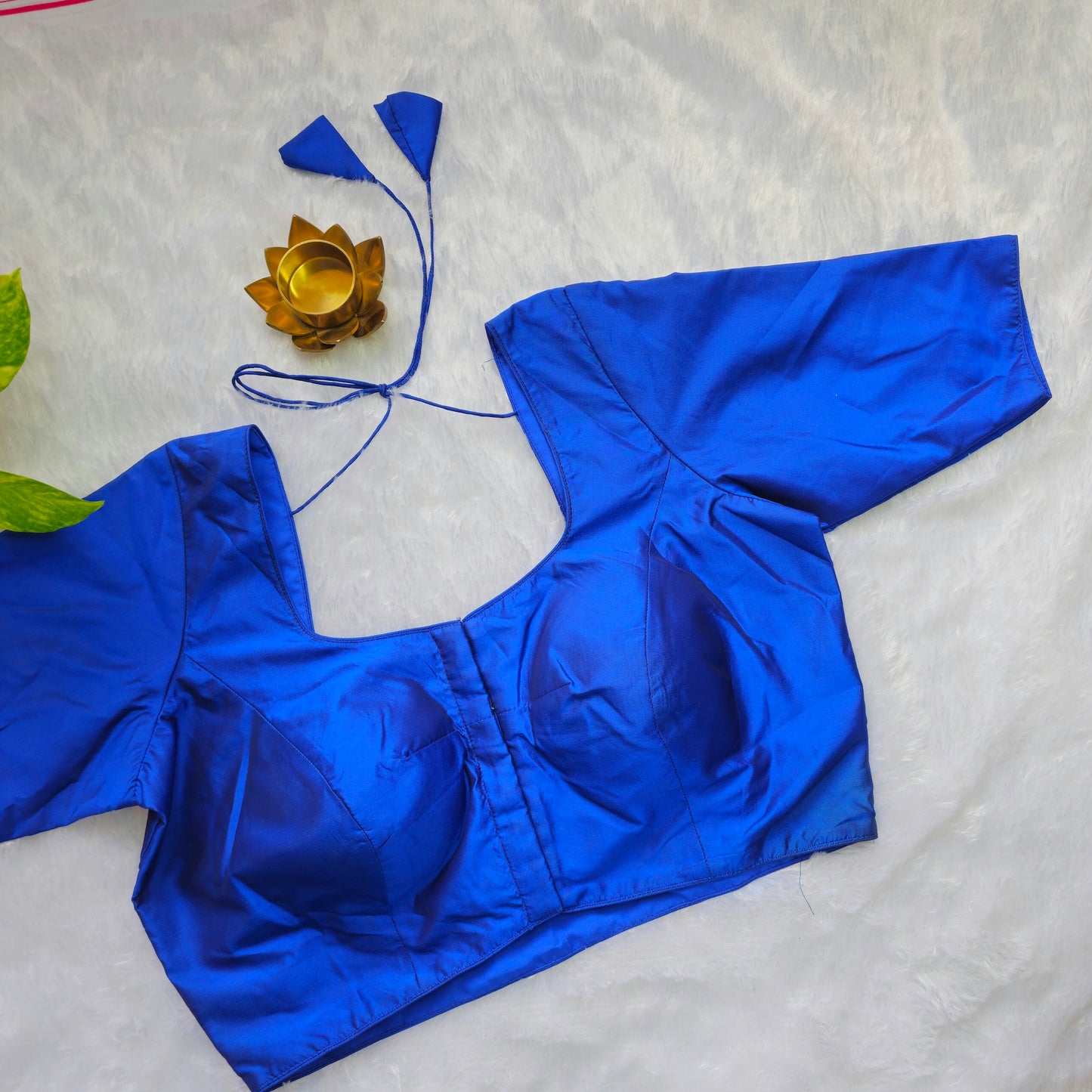 Metallic Blue Plain Blouse