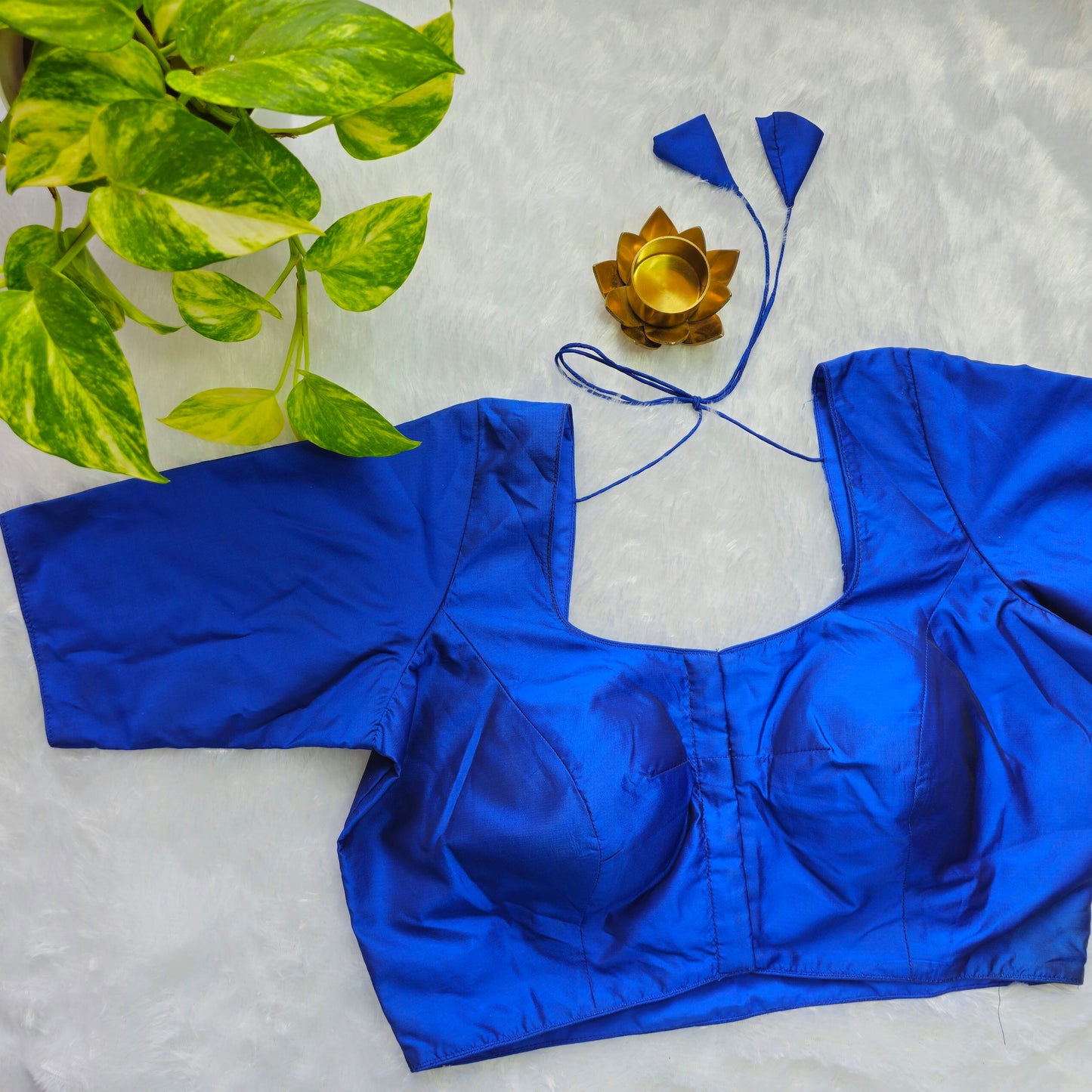 Metallic Blue Plain Blouse