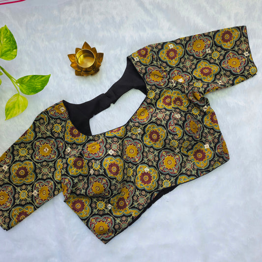Black Multicolor Cotton Kalamkari Blouse