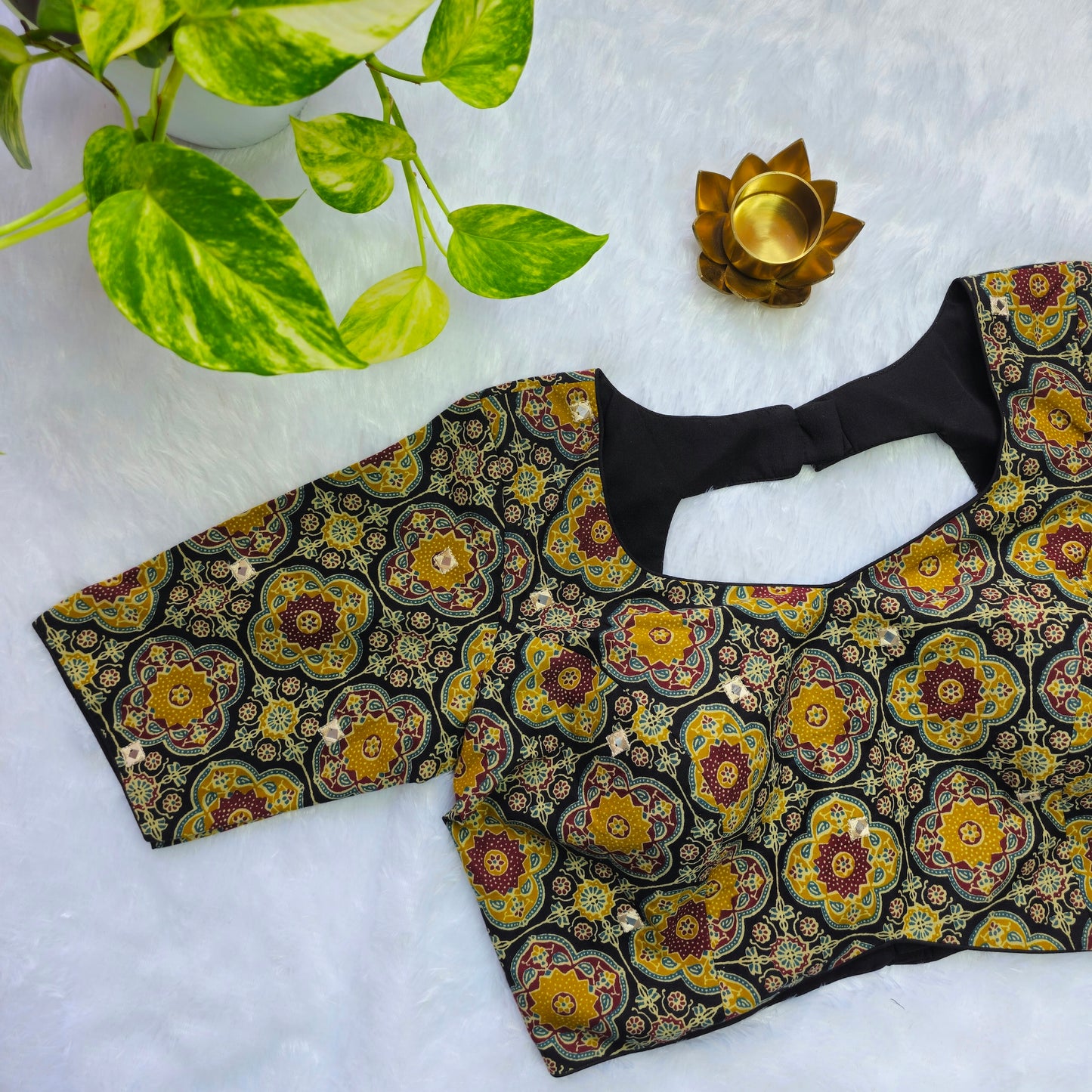 Black Multicolor Cotton Kalamkari Blouse