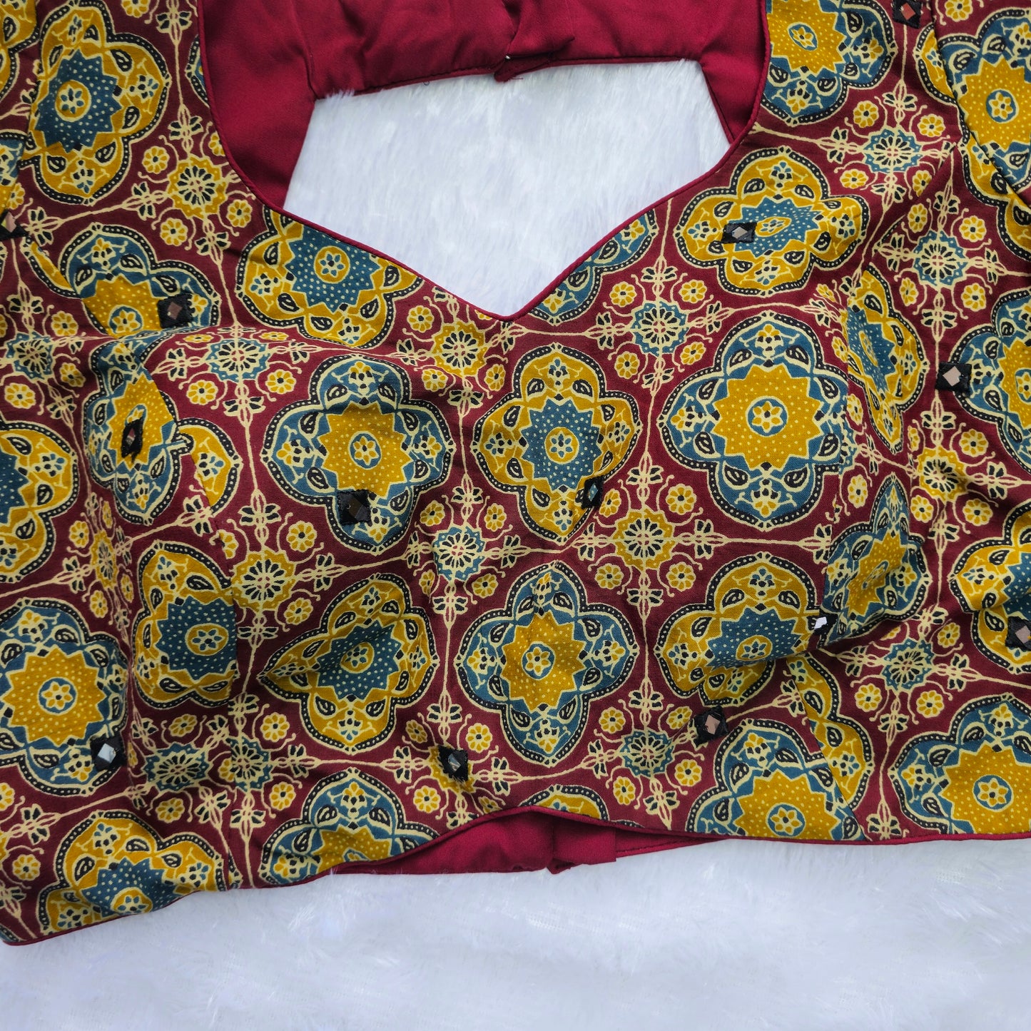 Maroon and Mehendi Green Cotton Kalamkari Blouse