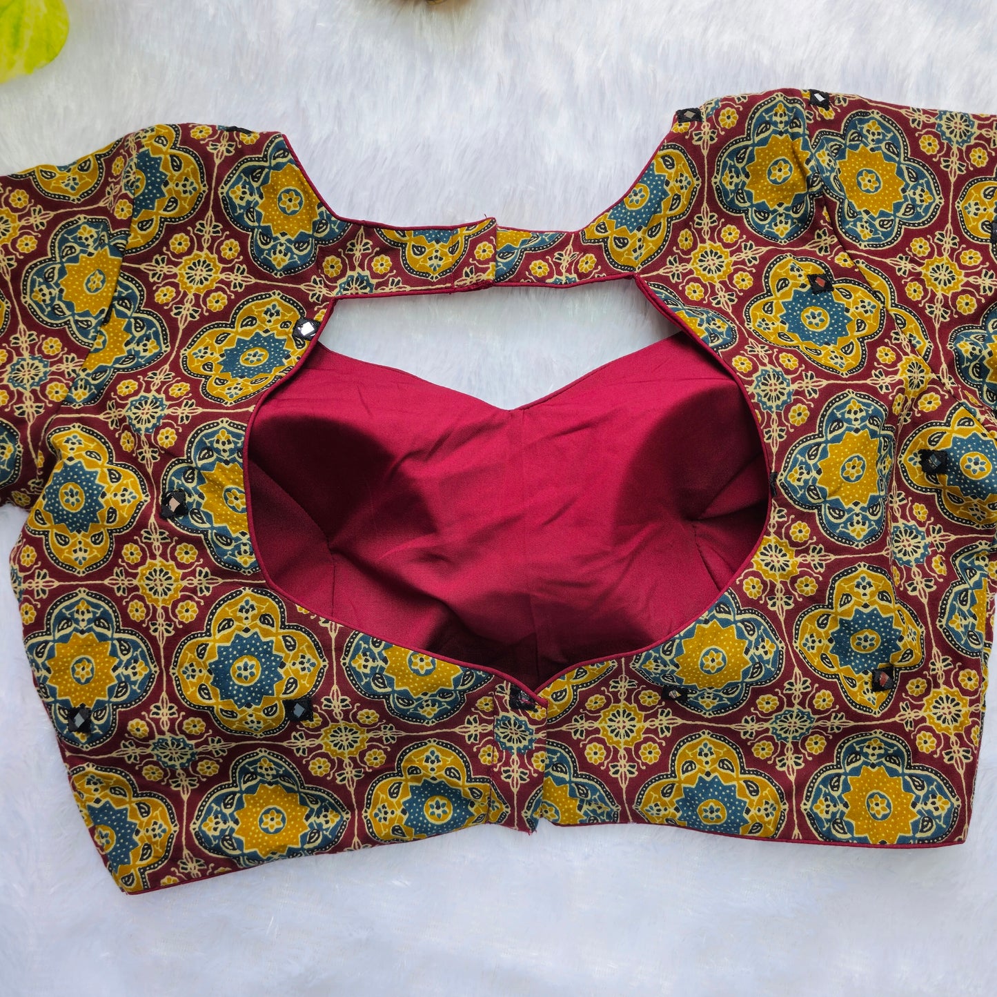 Maroon and Mehendi Green Cotton Kalamkari Blouse