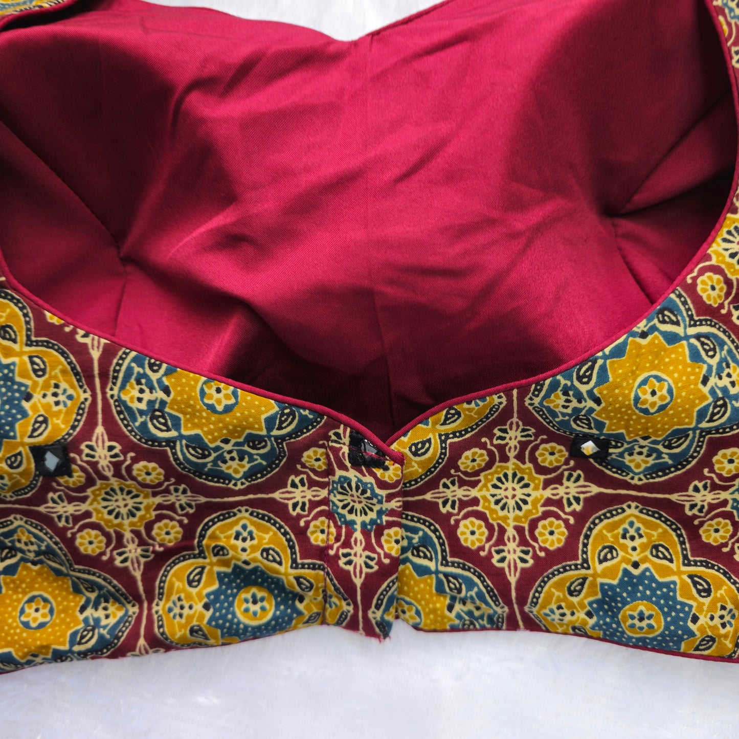 Maroon and Mehendi Green Cotton Kalamkari Blouse
