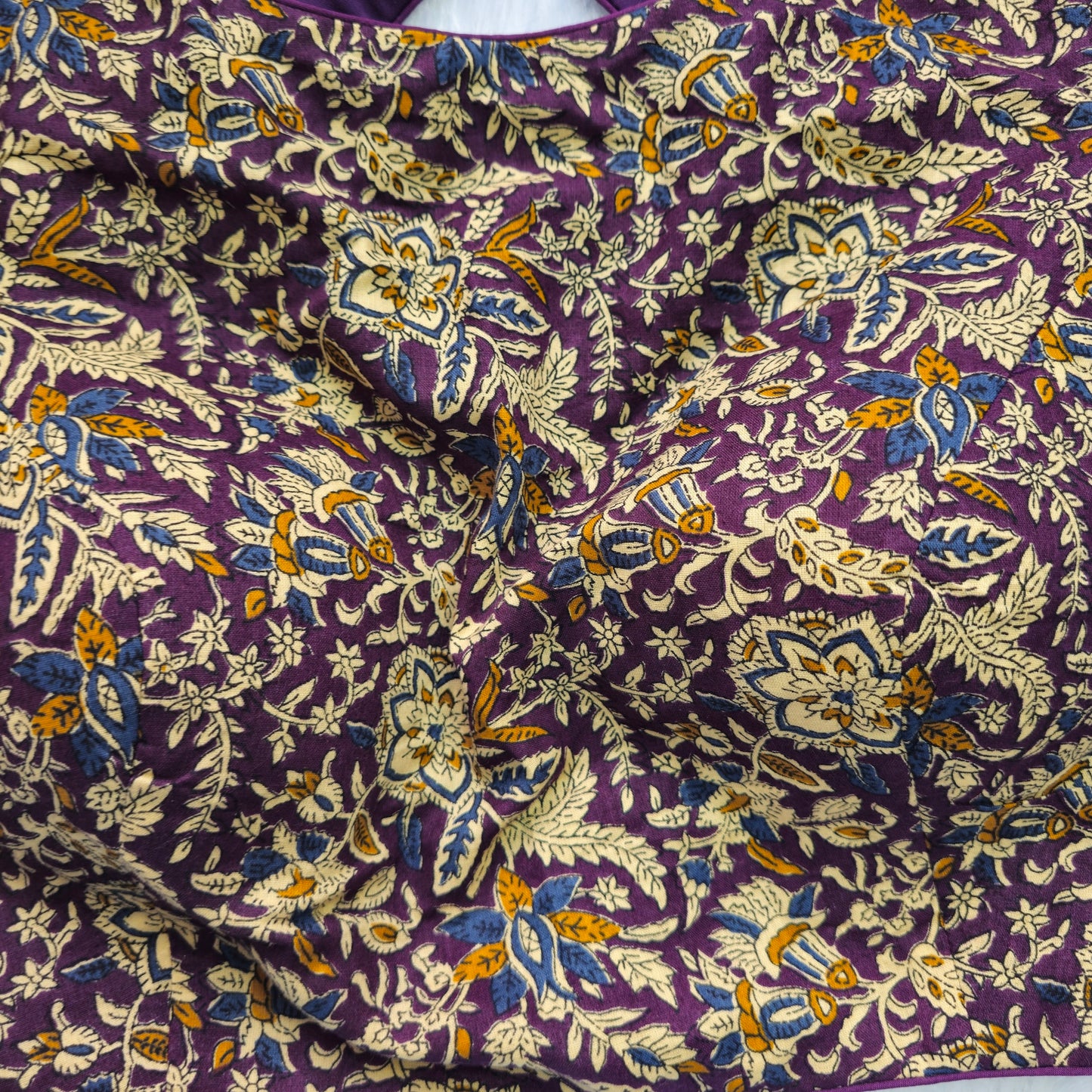 Purple Cotton Sleevless Kalamkari Blouse(Attachable Sleeves)