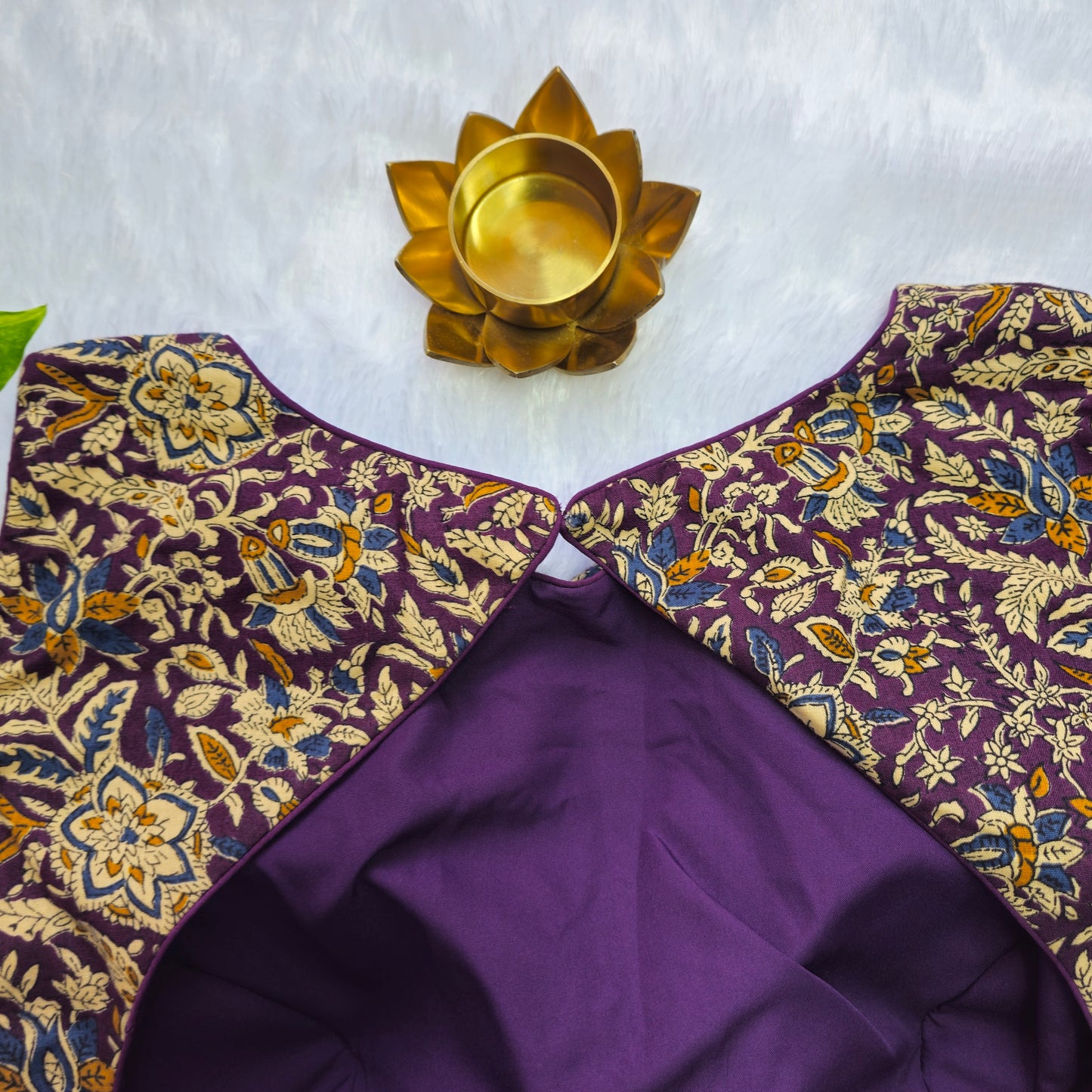 Purple Cotton Sleevless Kalamkari Blouse(Attachable Sleeves)