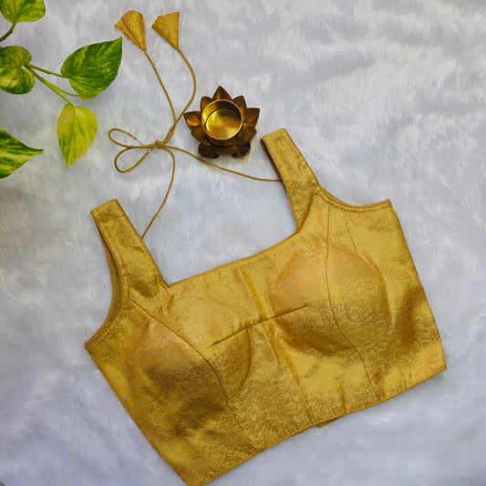 Beige Brocade Sleeveless Blouse