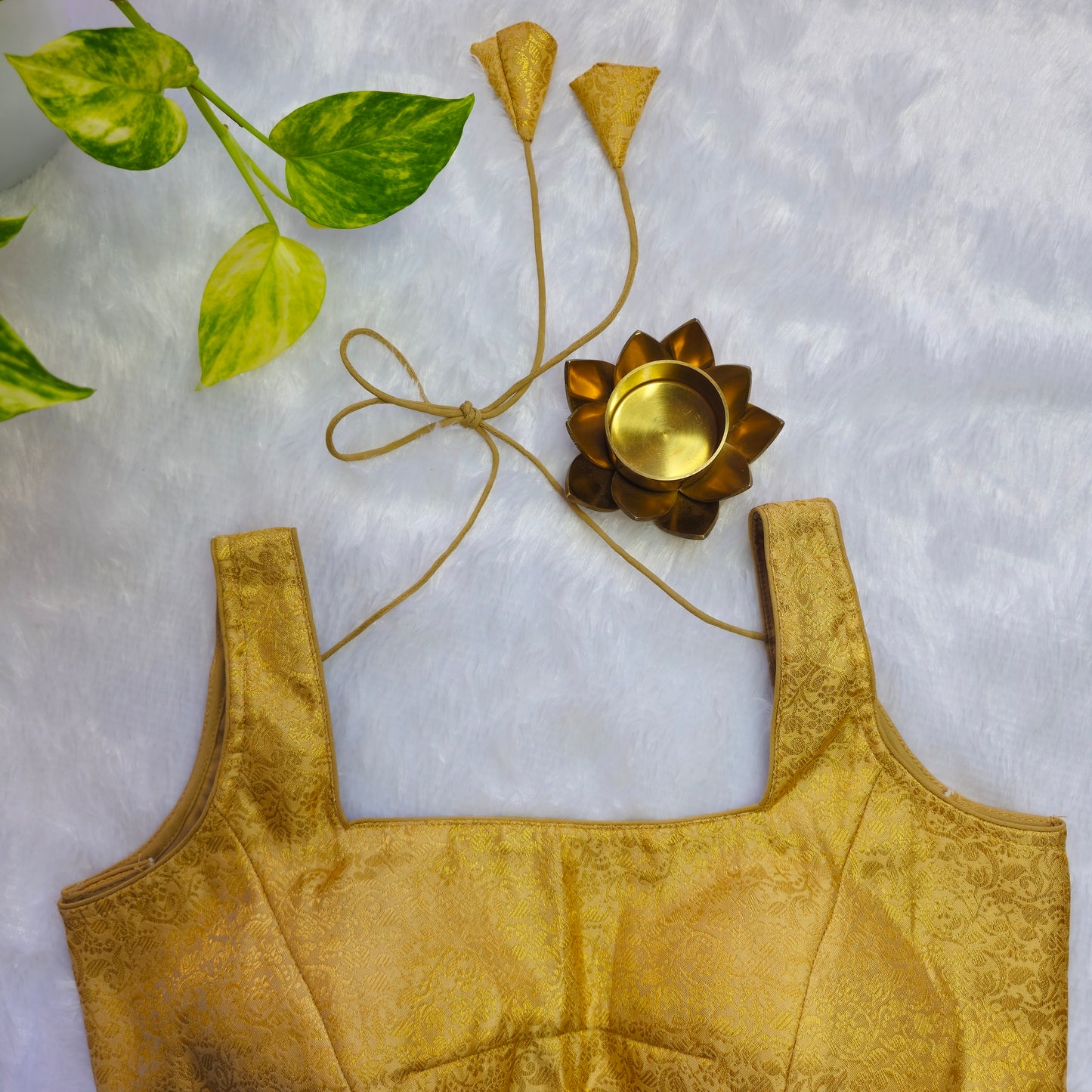 Beige Brocade Sleeveless Blouse