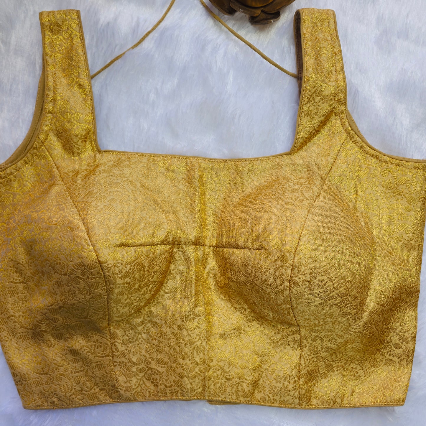 Beige Brocade Sleeveless Blouse