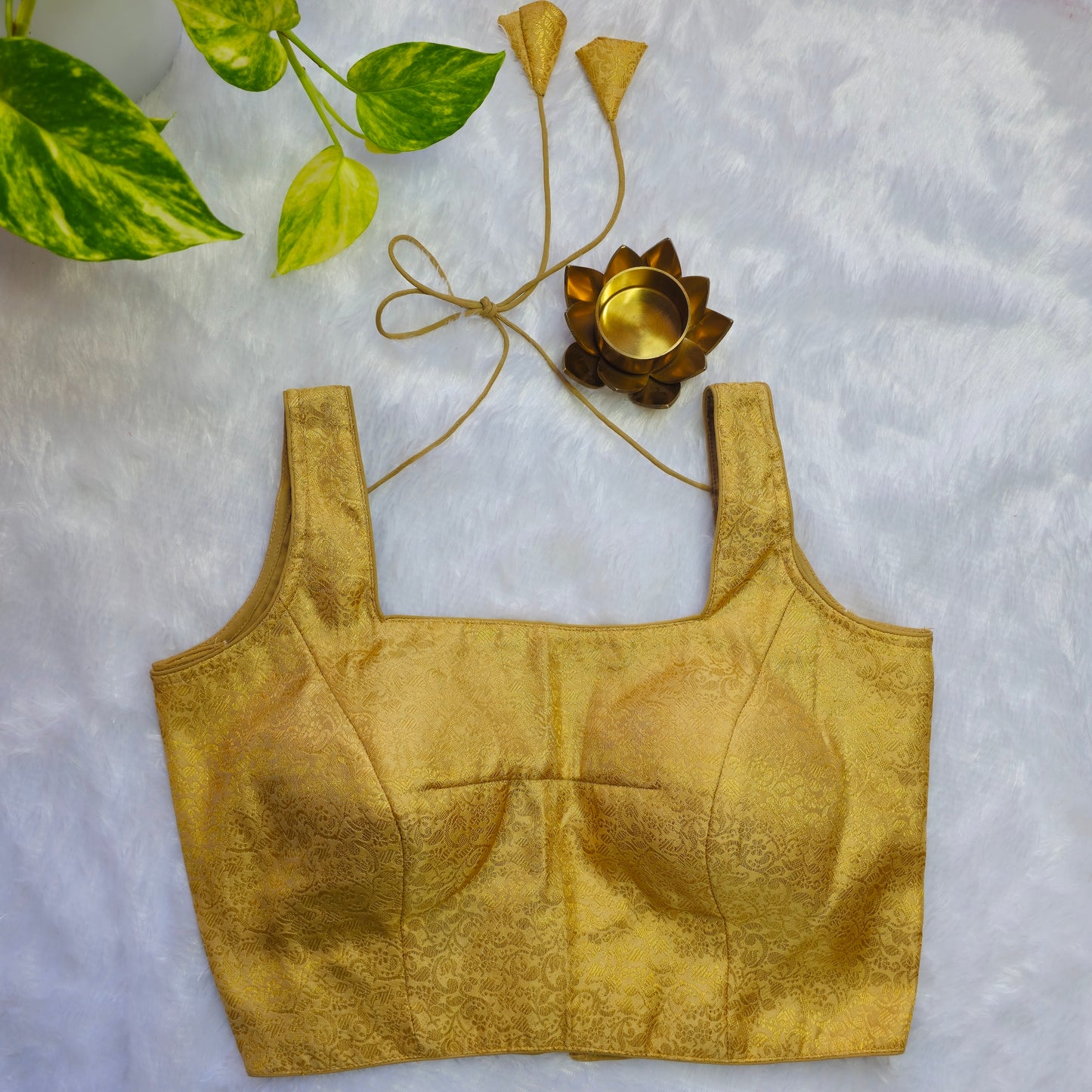 Beige Brocade Sleeveless Blouse