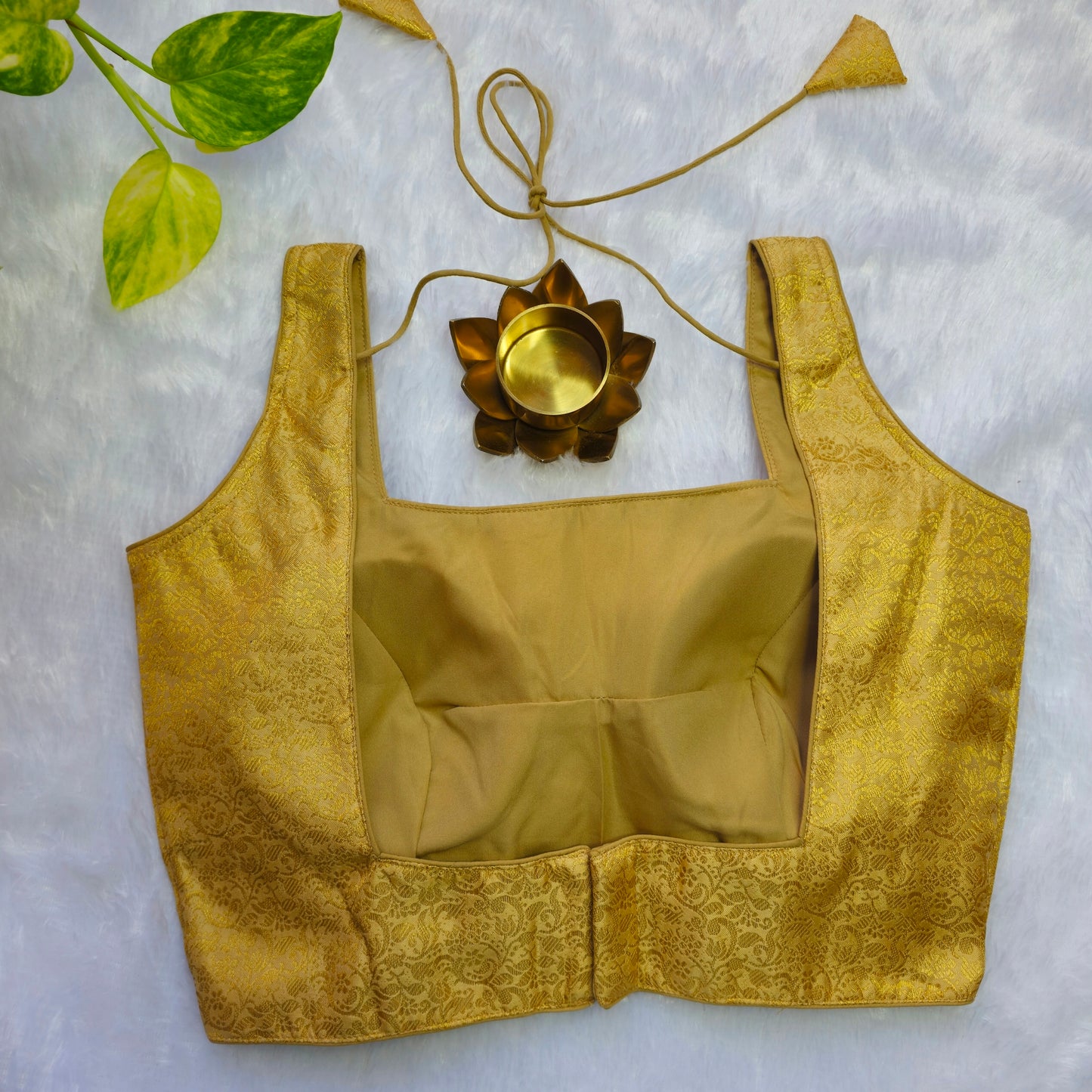 Beige Brocade Sleeveless Blouse