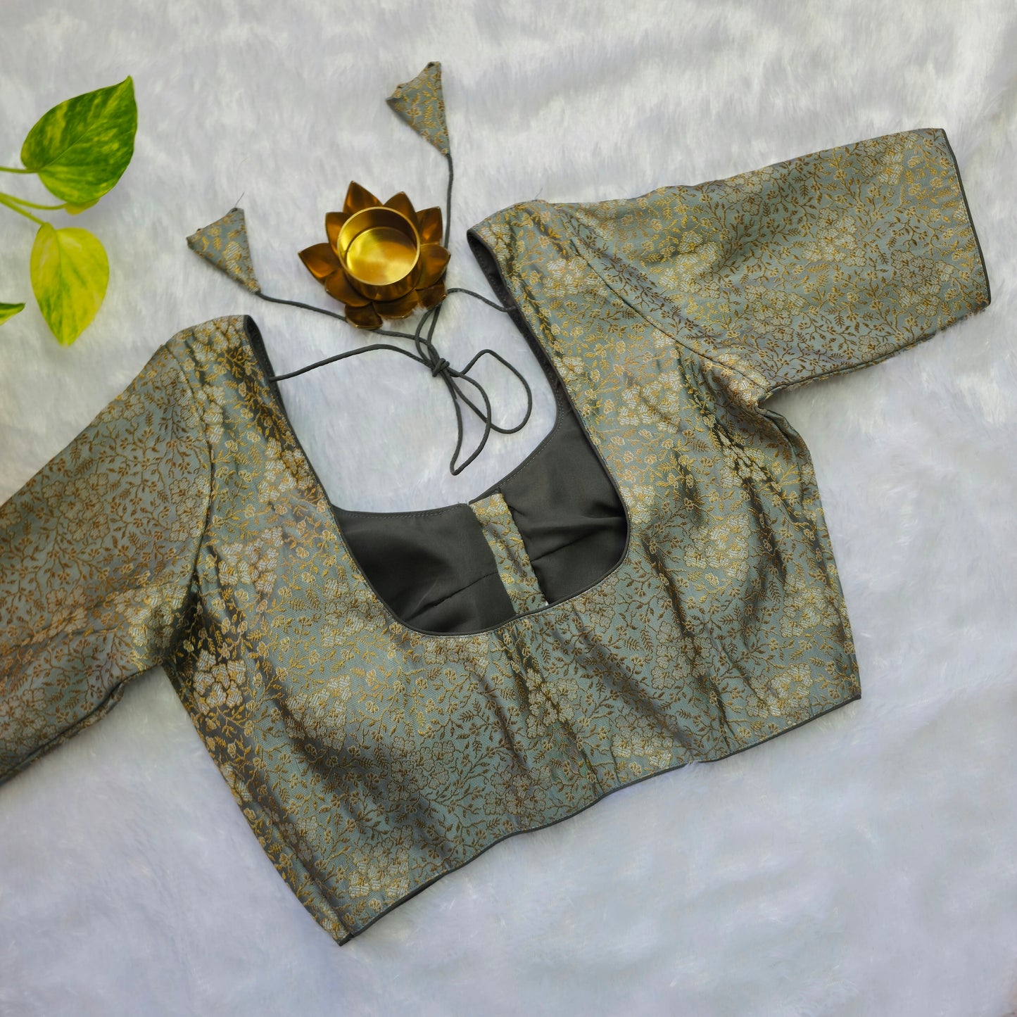 Grey with Gold Brocade Blouse