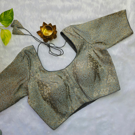 Grey with Gold Brocade Blouse