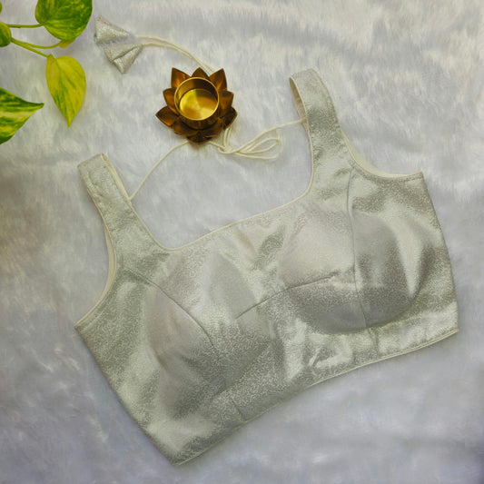 White Brocade Sleeveless Blouse
